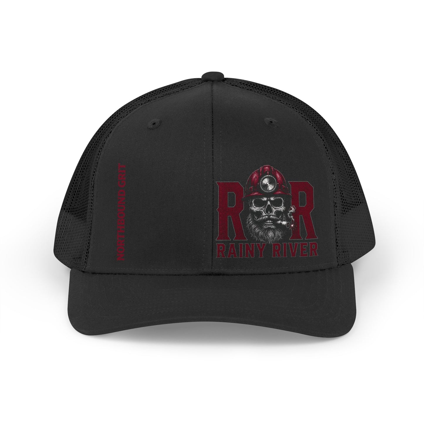 Trucker Hat – Rainy River Mining Retro Logo (Vintage Miner Skull)